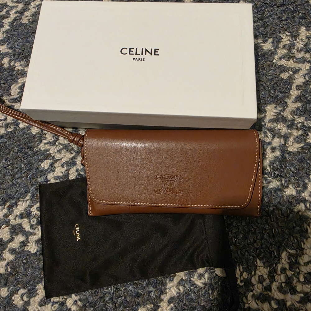 Celine Brown Leather Triomphe Wristlet Wallet